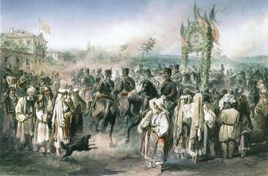 Primirea Domnitorului Carol I la Turnu Severin. Autoritatile si locuitorii nu fusesera informati, dar la aflarea  vestii toti au iesit in intampinare