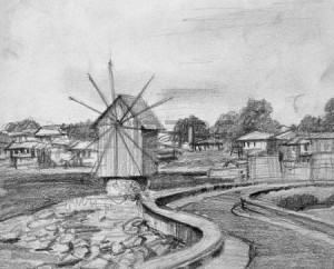 20540632-black-and-white-pencil-drawing-of-the-old-windmill-in-nesebarl-on-bulgarian-black-sea-coast