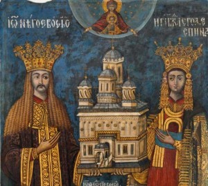 dvoeievodul_neagoe_basarab_si_doamana_despina_oferind_macheta_bisericii